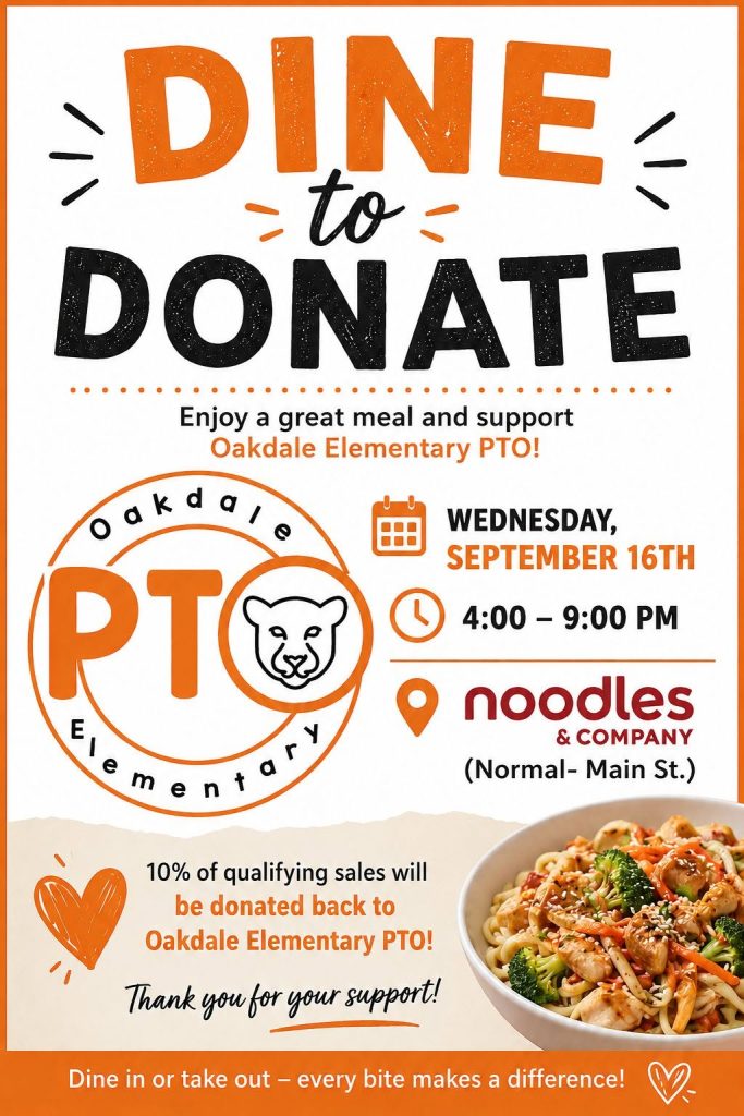 dine to donate - noodles - oakdale elementary pto 9-16-26